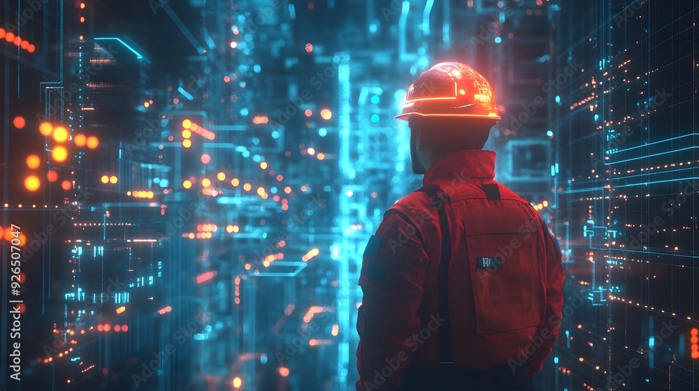 Poster 3d rendered engineer optimizing network for improved performance