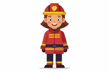 Full length firefighter woman in protective uniform and with a helmet. Happy firewoman over white background

