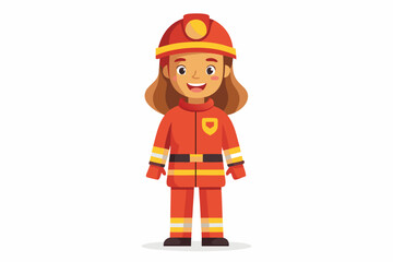 Full length firefighter woman in protective uniform and with a helmet. Happy firewoman over white background
