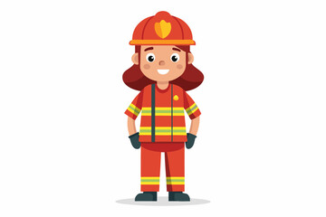 Full length firefighter woman in protective uniform and with a helmet. Happy firewoman over white background
