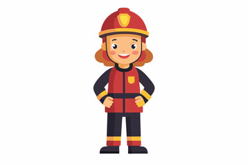 Full length firefighter woman in protective uniform and with a helmet. Happy firewoman over white background
