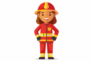Full length firefighter woman in protective uniform and with a helmet. Happy firewoman over white background
