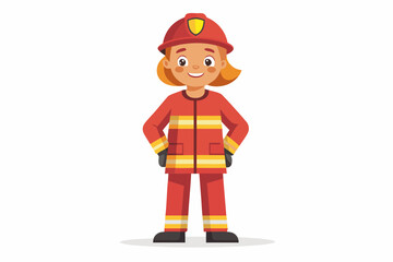 Full length firefighter woman in protective uniform and with a helmet. Happy firewoman over white background
