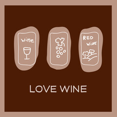 Artistic representation of love for wine featuring various wine-related illustrations