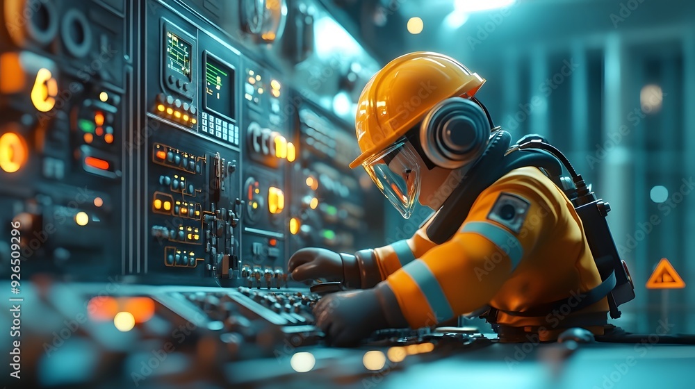 Poster engineer troubleshooting control system issues in 3d rendered scene