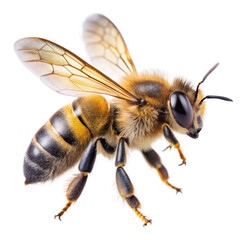 Flying bee isolated on a transparent background