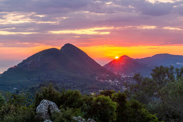 Sunset view from Kaiser's Throne viewpoint on the island of Corfu