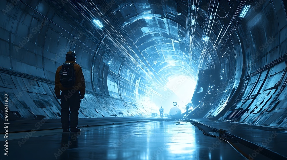 Poster the engineer leading the testing phase before full deployment of a 3d rendered industrial technology