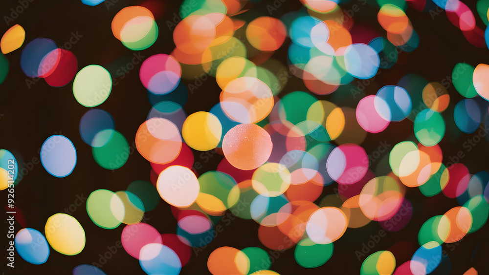 Poster colorful bokeh lights: a mesmerizing abstract backdrop of vibrant, out-of-focus lights, creating a c