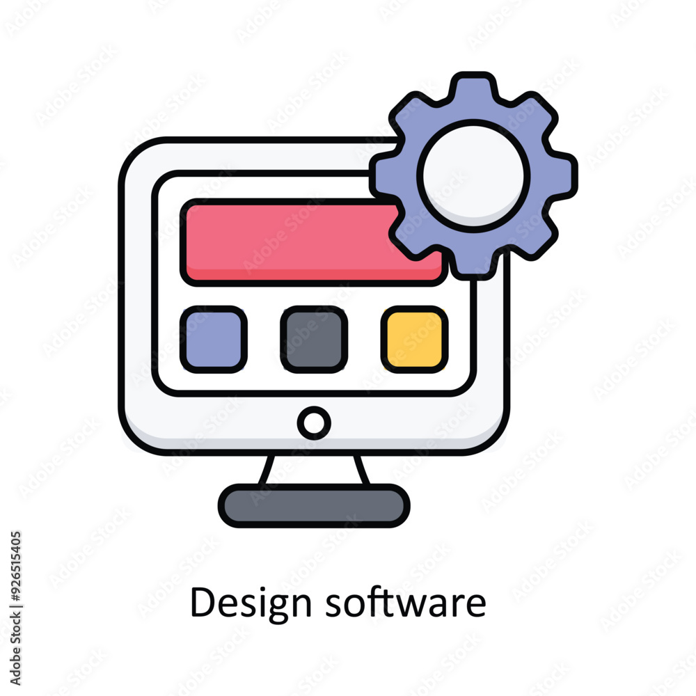Poster design software vector filled outline icon design illustration. design and development symbol on whi