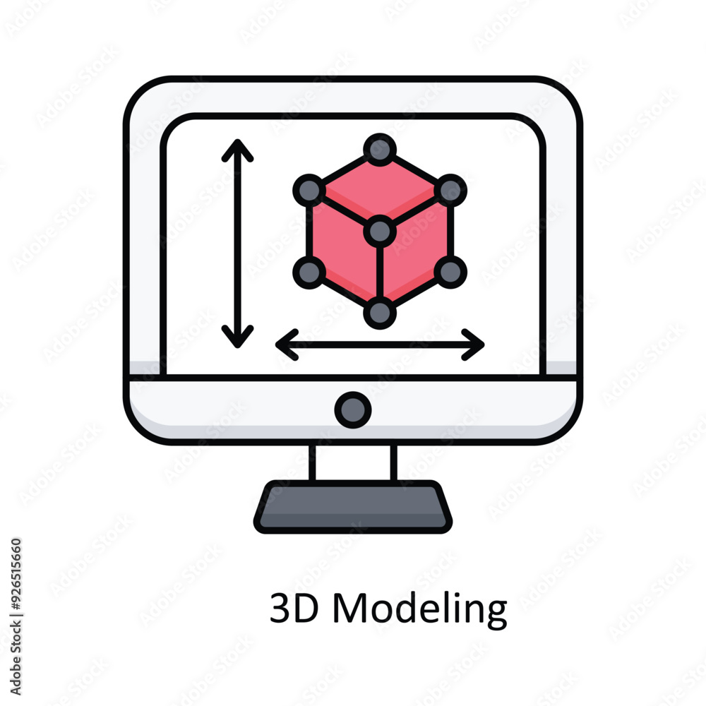 Aufkleber 3d modeling vector filled outline icon design illustration. design and development symbol on white b