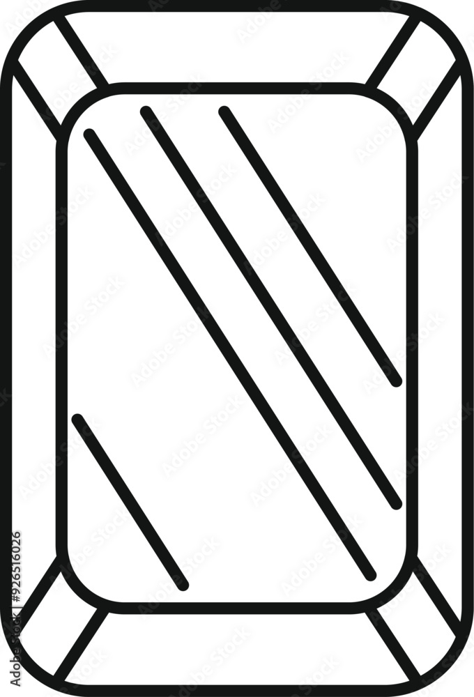 Aufkleber simple black and white line art icon of a rectangular mirror with rounded corners reflecting light b