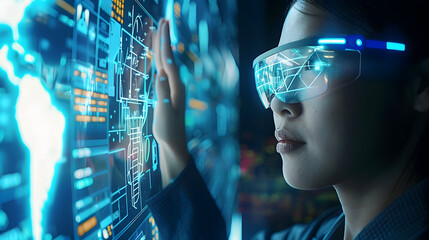 Futuristic Woman Using Augmented Reality Glasses - Illustration