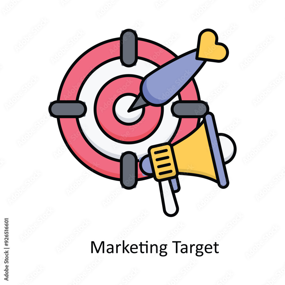 Poster vmarketing target vector filled outline icon design illustration. design and development symbol on w