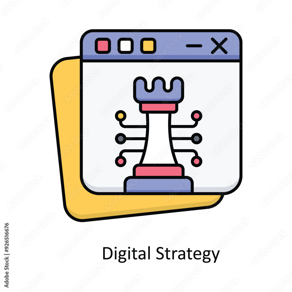Poster digital strategy vector filled outline icon design illustration. design and development symbol on wh