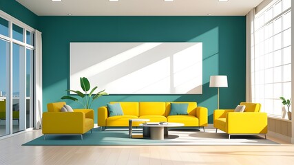 Modern bright home living room interior, background, 3d render Generative AI