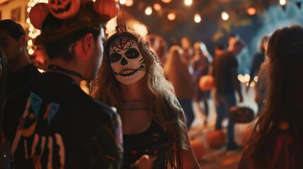 A costume contest taking place at a Halloween party.