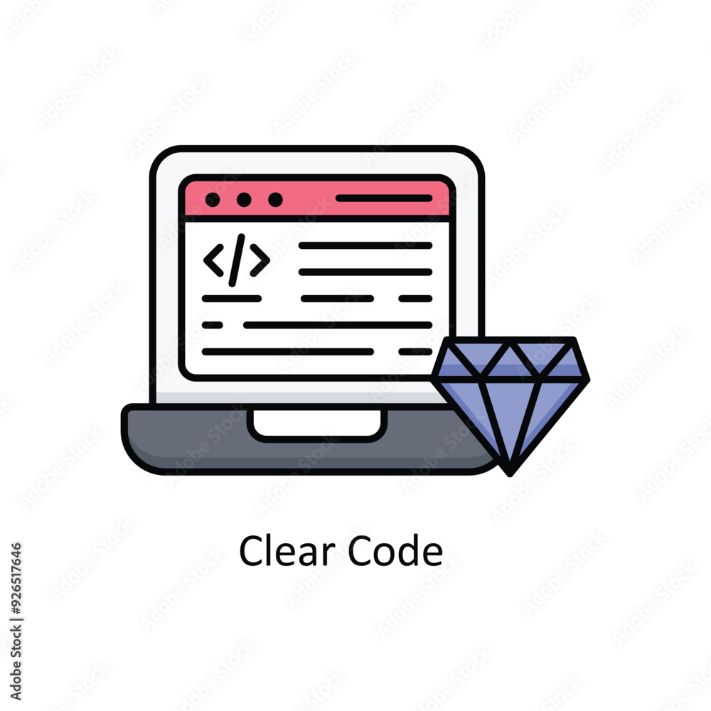 Poster clear code vector filled outline icon design illustration. design and development symbol on white ba
