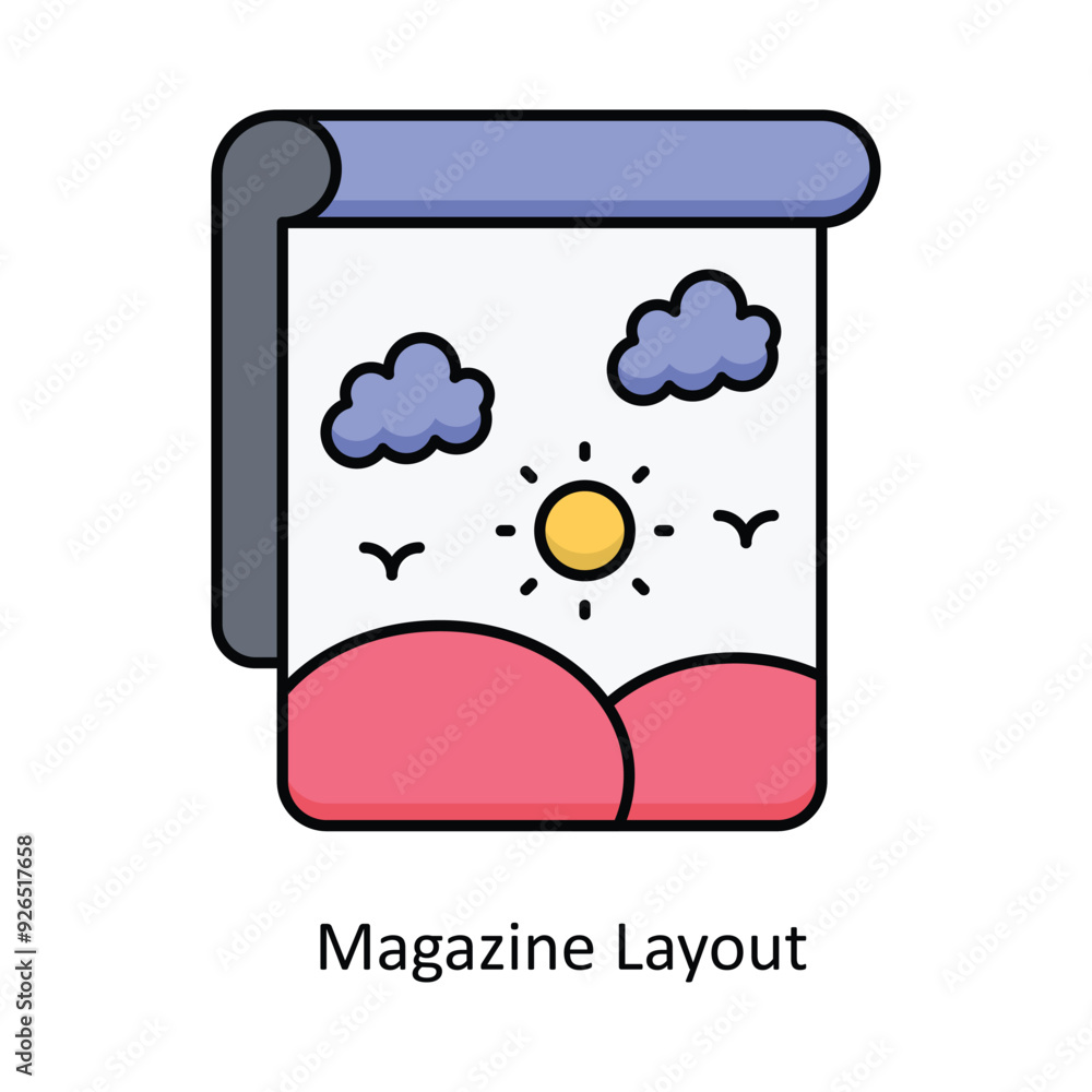 Poster magazine layout vector filled outline icon design illustration. design and development symbol on whi
