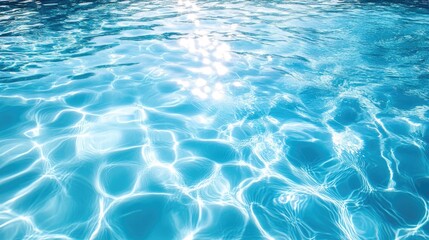 Obraz premium A clear blue swimming pool with gentle waves and sunlight casting intricate shadow patterns on the water, creating a refreshing and inviting scene.