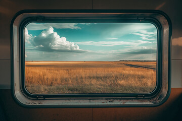 Abstract Landscape with Fields and Sky Through Train Window