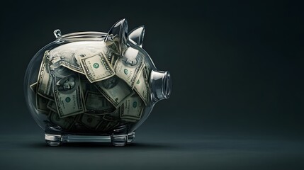 transparent pig piggy bank full of money