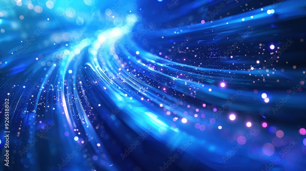 Aufkleber abstract image of flowing blue light trails with sparkling dots on a dark background.