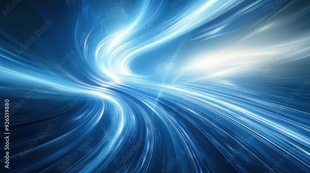 Poster abstract blue and white light streaks creating dynamic and futuristic patterns.