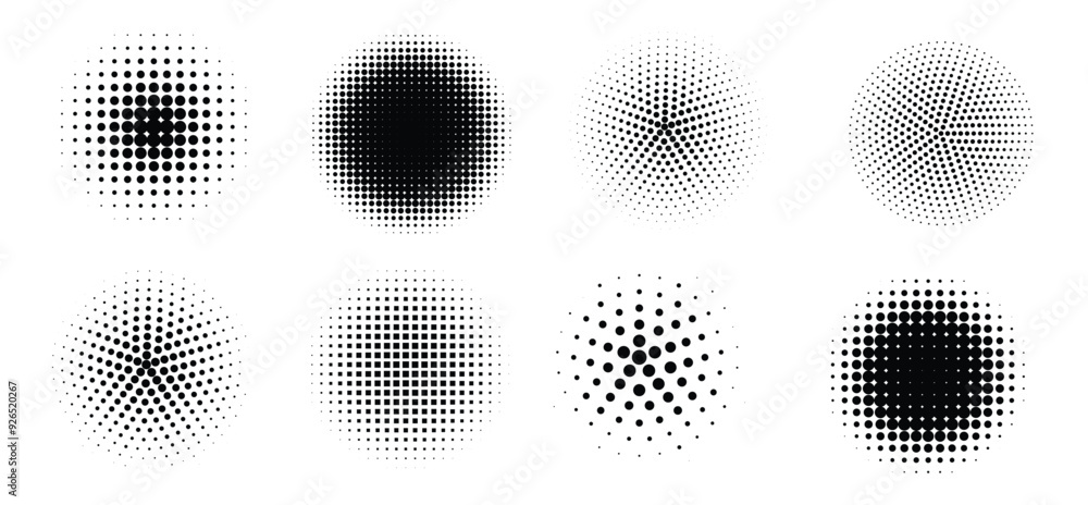 Fototapete circle halftone. abstract dotted circles, round halftones geometric dots gradient and pop art textur