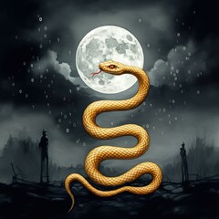 A golden snake intertwined with binary code, symbolizing Python programming and coding.