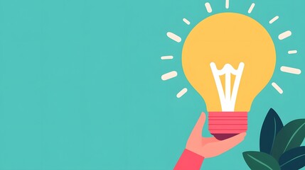 A hand holding a glowing light bulb, symbolizing inspiration and new ideas, against a blue background.