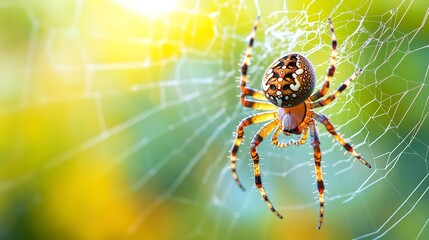 A spider weaving a web to catch flying insects. 