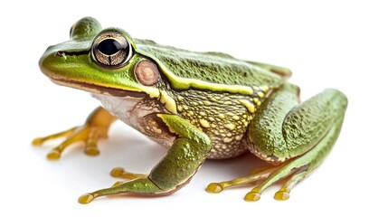 Obraz premium A closeup of a green frog isolated on a white background