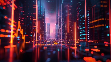Fototapeta premium AI-driven market analysis with glowing financial graphs, algorithmic patterns, and real-time data streams in a modern trading environment. Created Using: advanced financial algorithms,