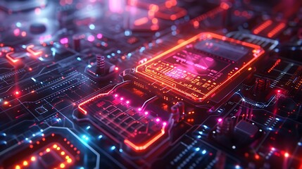 AI-powered cybersecurity system visualizing network defenses and threat detection algorithms, with glowing data streams and holographic interfaces. Created Using: photorealistic style,