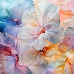 A mesmerizing display of ethereal flowers in vivid colors, where delicate petals blend seamlessly into a dreamlike composition