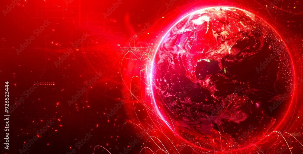 Poster a vibrant red planet with glowing edges is shown in this captivating image. the planet appears alive