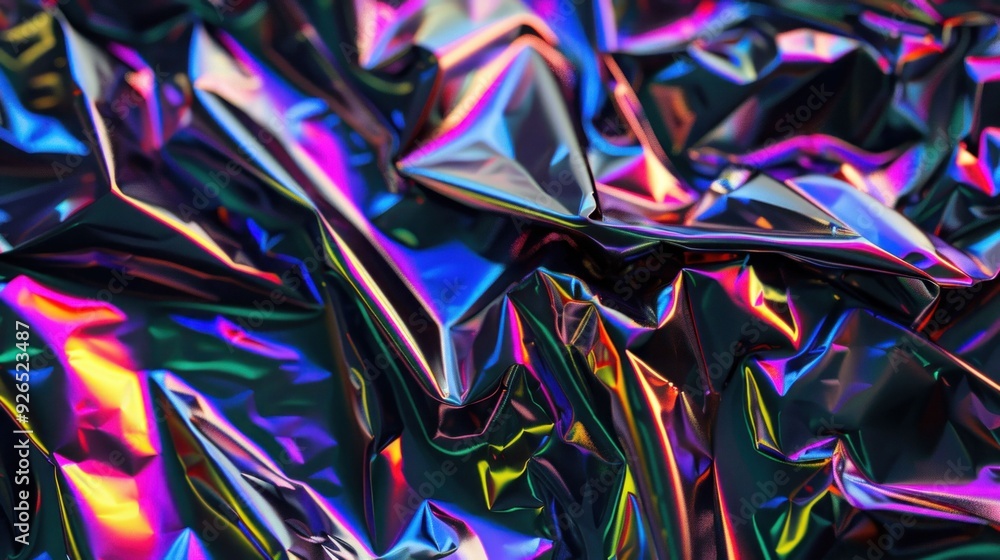 Aufkleber iridescent crumpled foil with vivid colors reflecting light in an abstract pattern