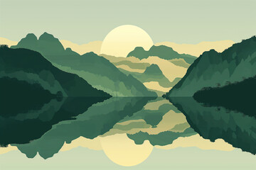 Abstract Mountain Landscape with Sunset