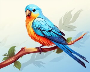 Fototapeta premium A parakeet chirping melodiously flat design side view aviary theme cartoon drawing vivid