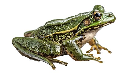 Fototapeta premium Side View of Edible Frog Looking Up - Isolated Green Amphibian Batrachian Creature Cut-Out