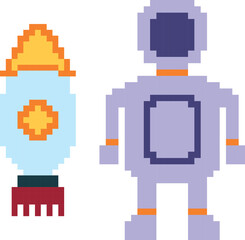 Astronaut and rocket pixel art