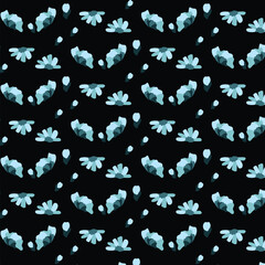 Daisy floral pattern with black background