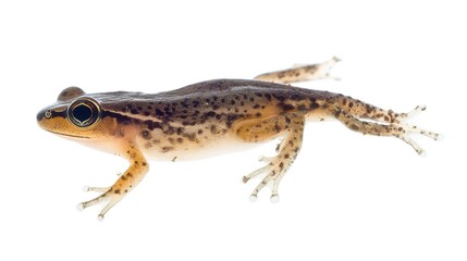 Fototapeta premium tadpole rana legs hind common temporaria frog amphibian white background polliwog studio species fish animal isolated panorama wild half face indoor creature full-length shot panoramic cut-out on
