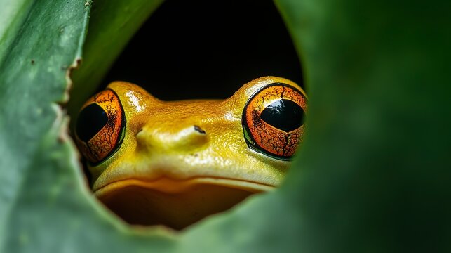 Inquisitive frog peeking out from its hiding place