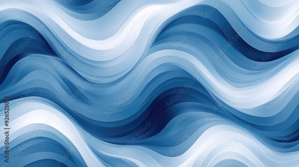 Wall mural stylish blue wave seamless pattern, ideal for modern backgrounds, with abstract lines creating a sen