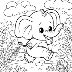 Baby elephant Coloring page having a great time walking through the jungle.