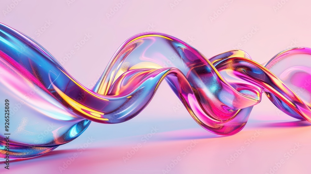 Poster abstract multicolored wave forms blending seamlessly in a smooth, fluid motion against a gradient ba