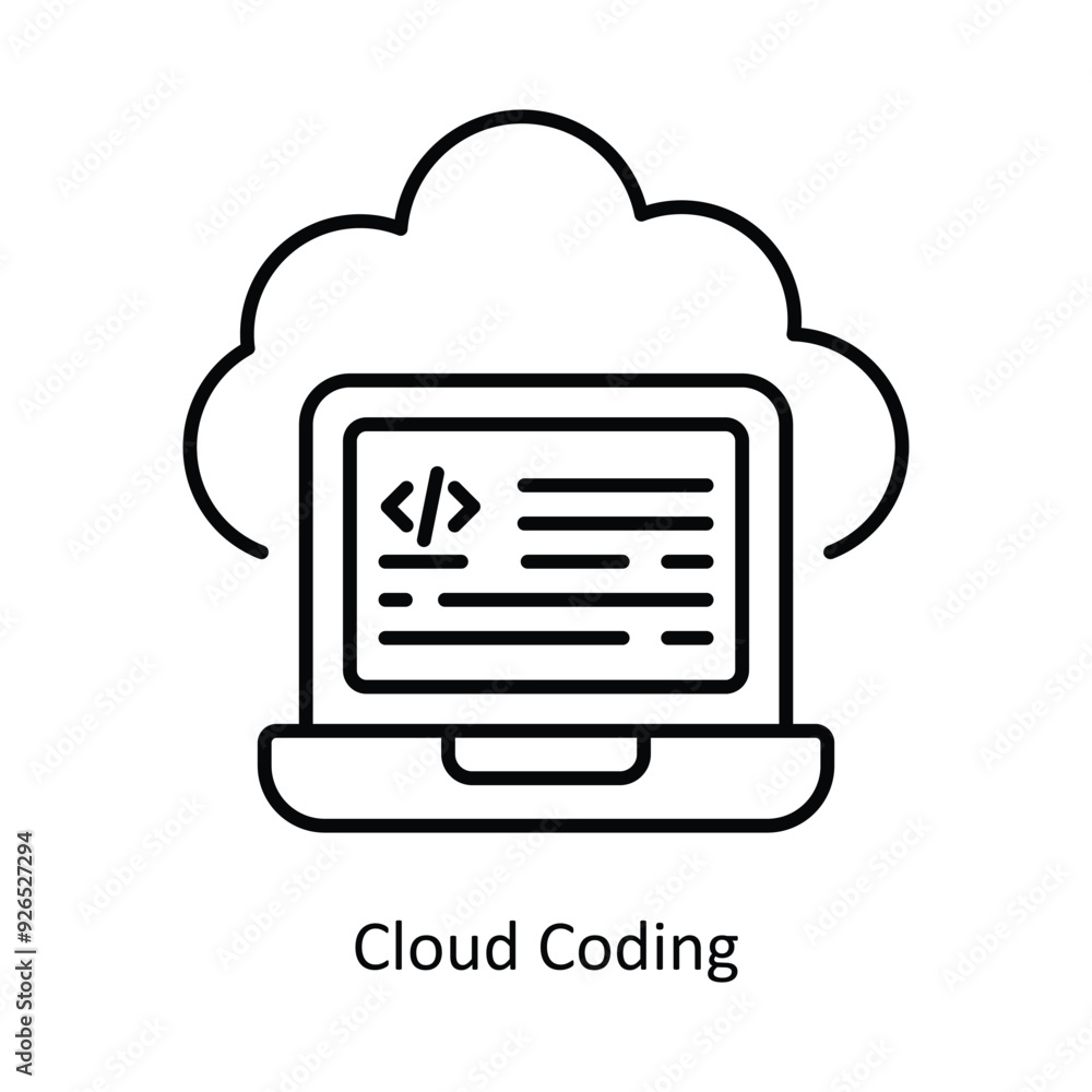 Poster cloud coding vector filled outline icon design illustration. design and development symbol on white 