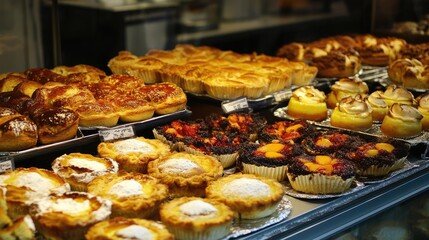 A tempting display of Portuguese pastries and bread in a bakery in Porto, inviting you to indulge.